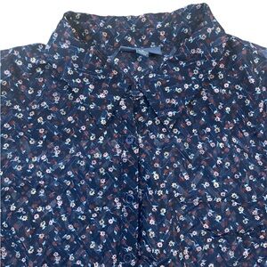 Modcloth Sheer Navy Floral Button Down Shirt Long Sleeve Small EUC Ditsy Chevron